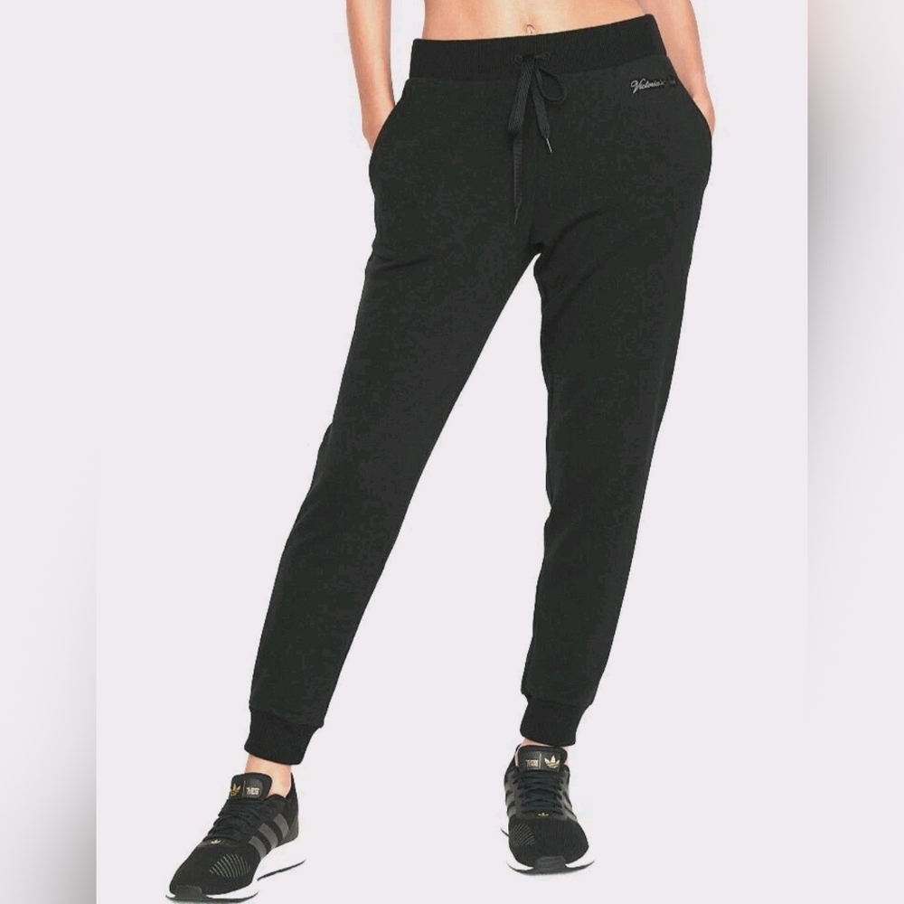 New with Tags Victoria's Secret XXL Black Fleece Joggers with Rose Gold